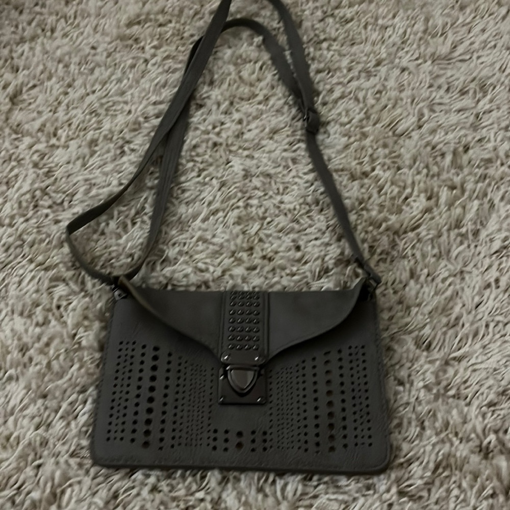 Leather studded grey hand bag